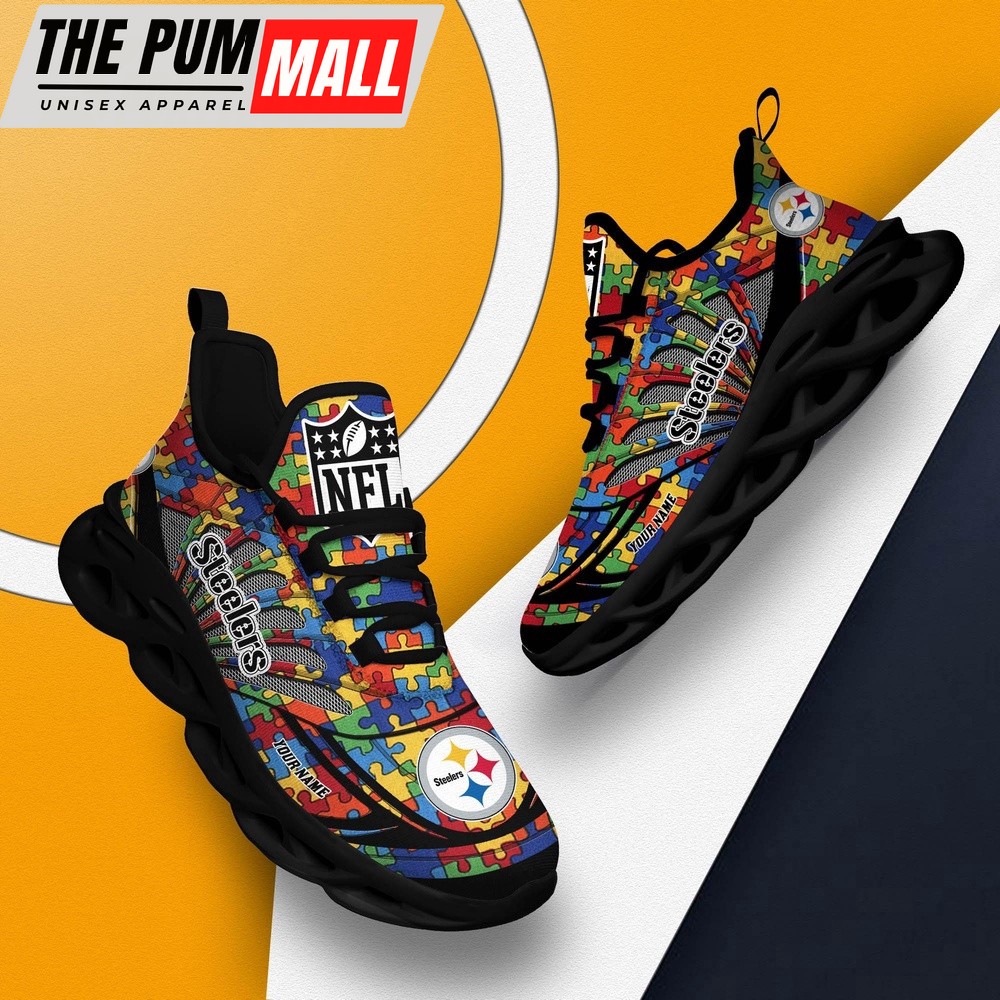Personalized NFL Pittsburgh Steelers Autism Awareness Max Soul Shoes Sneaker