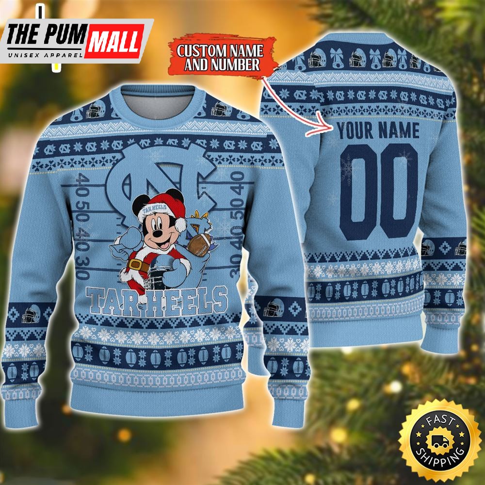 Personalized North Carolina Tar Heels Mickey Ugly Christmas Sweater
