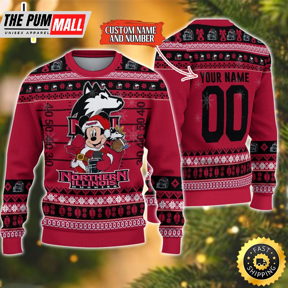 Personalized Northern Illinois Huskies Mickey Ugly Christmas Sweater