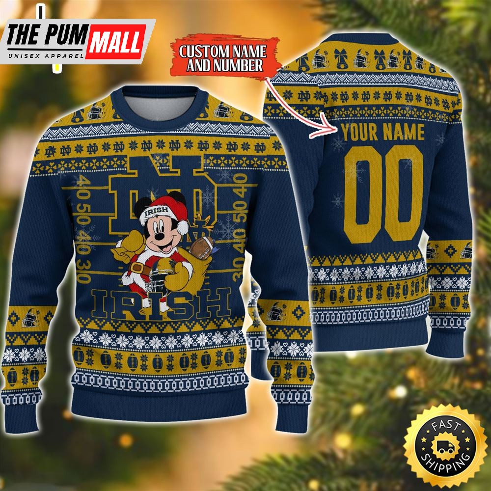 Personalized Notre Dame Fighting Irish Mickey Ugly Christmas Sweater