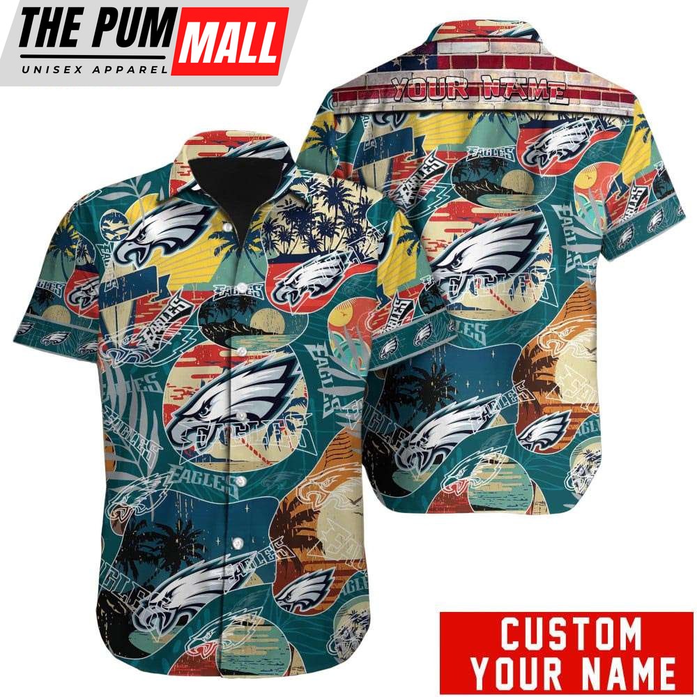 Personalized Philadelphia Eagles American Flag Hawaiian Shirt