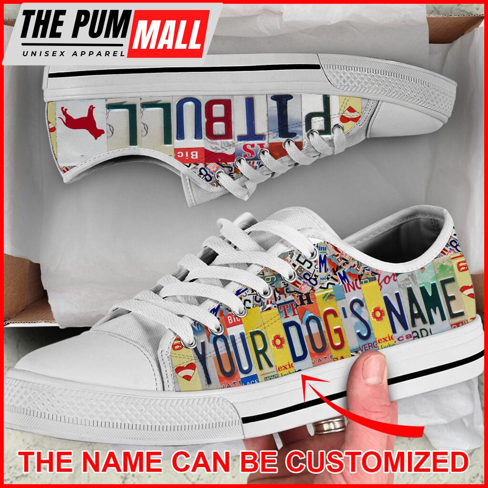 Personalized Pitbull License Plates Low Top Sneaker – Sneaker For Dog Walking – Best Shoes For Dog Lover