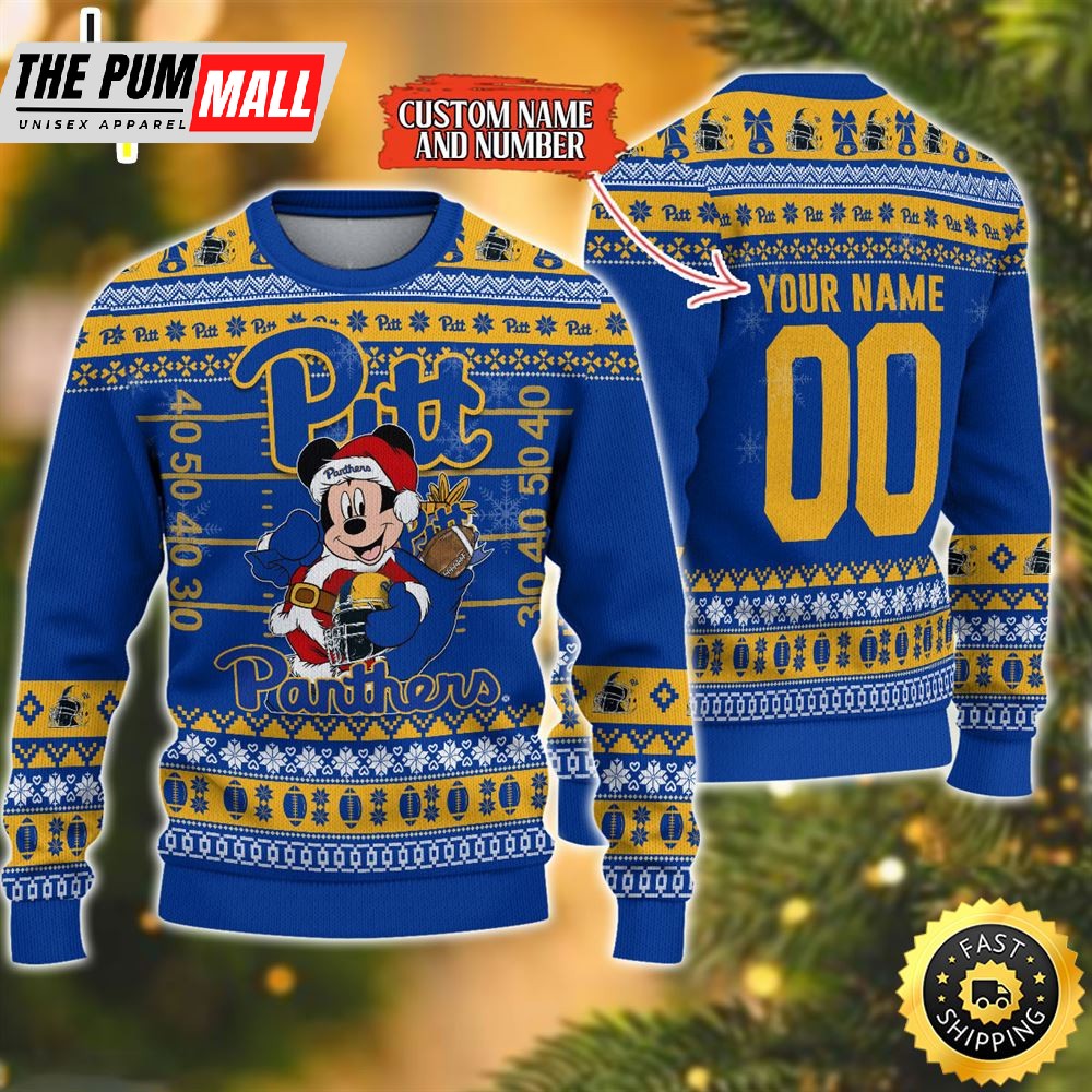 Personalized Pittsburgh Panthers Mickey Ugly Christmas Sweater