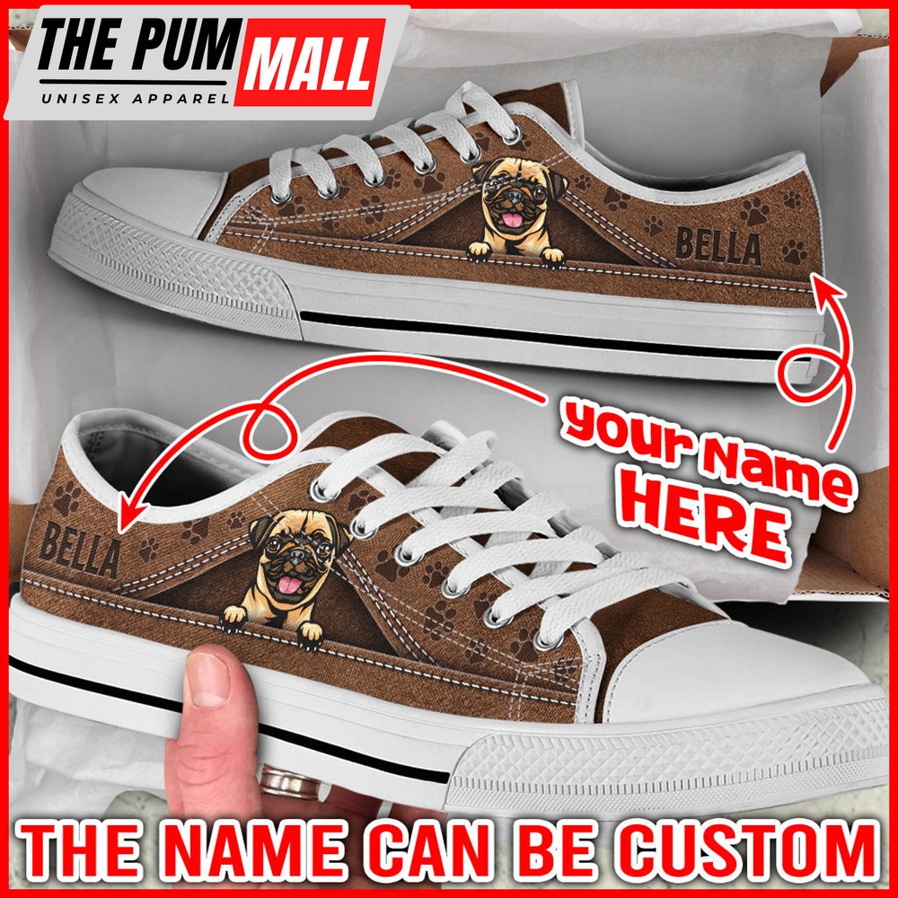 Personalized Pug Dog Lover Shoes Peeking Low Top Sneaker – Sneaker For Dog Walking – Best Gift For Dog Mom