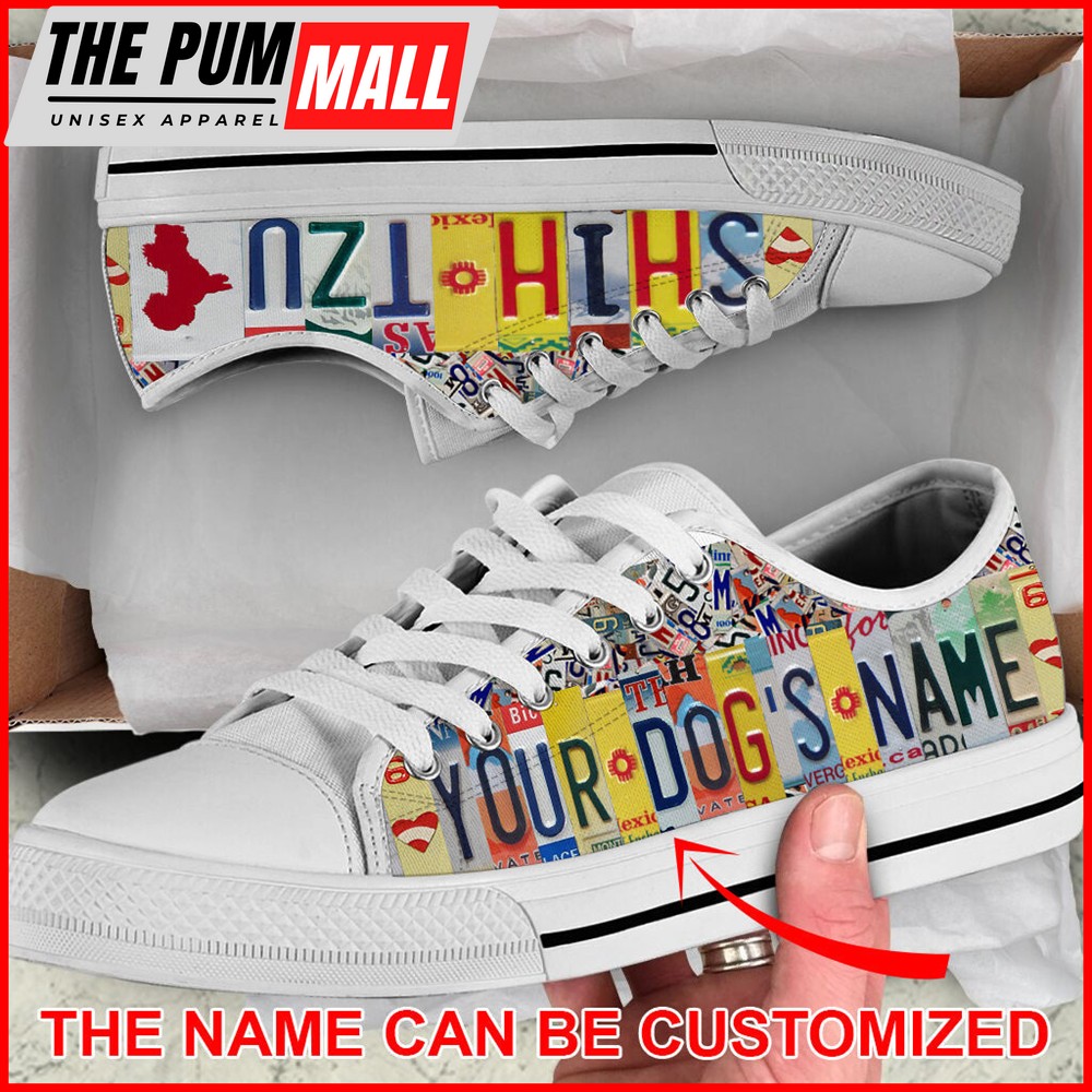 Personalized Shih Tzu License Plates Low Top Shoes – Dog Walking Shoes Men Women – Casual Shoes Gift For Adults