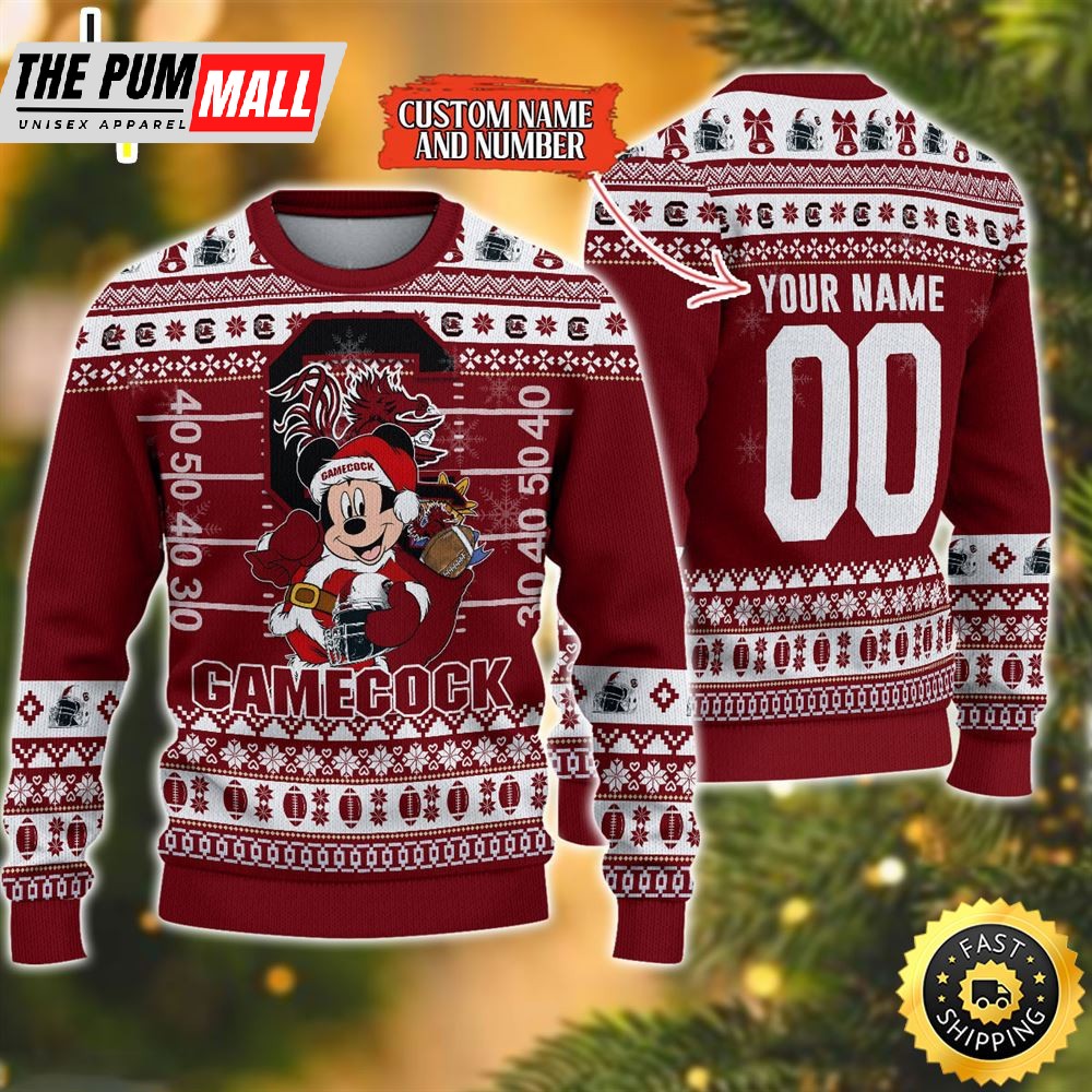 Personalized South Carolina Gamecocks Mickey Ugly Christmas Sweater