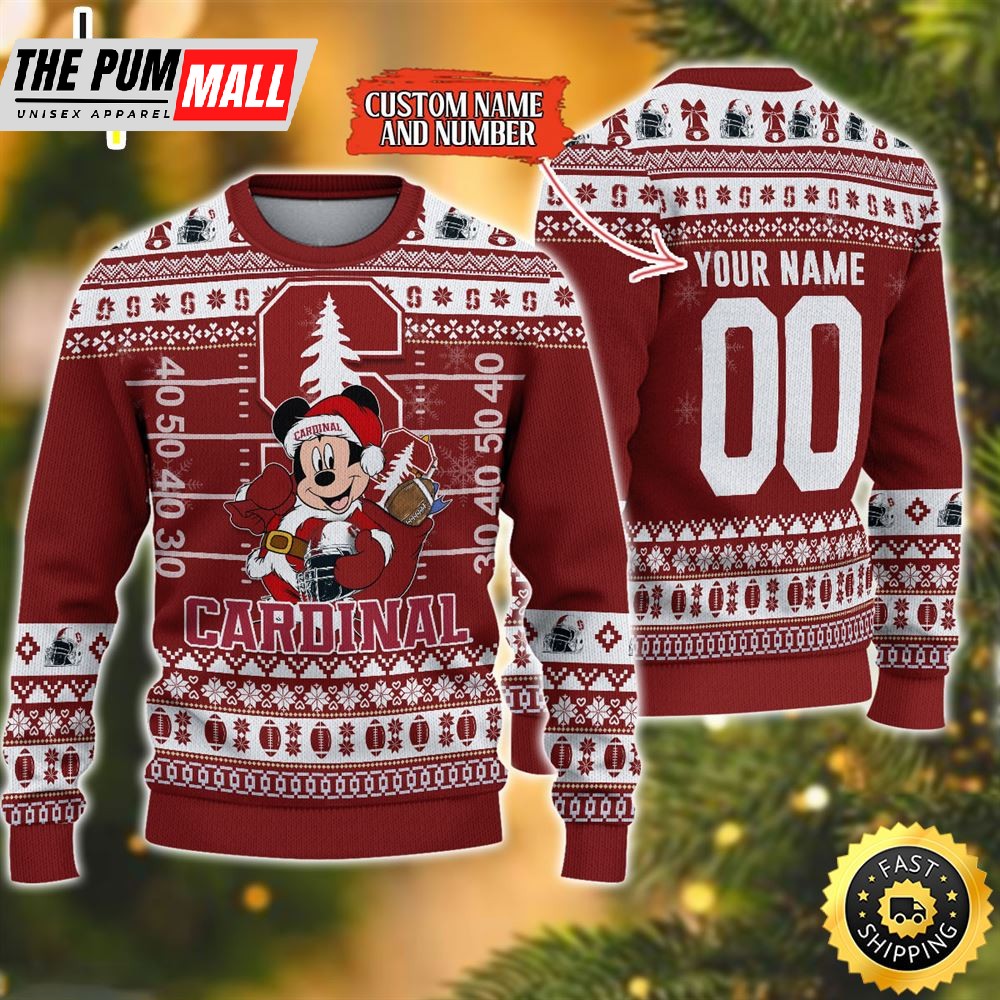 Personalized Stanford Cardinal Mickey Ugly Christmas Sweater