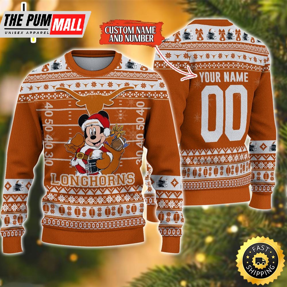 Personalized Texas Longhorns Mickey Ugly Christmas Sweater