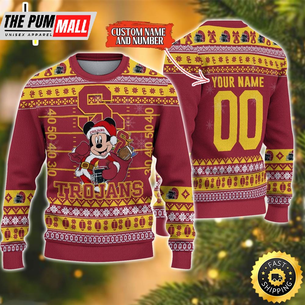 Personalized USC Trojans Mickey Ugly Christmas Sweater