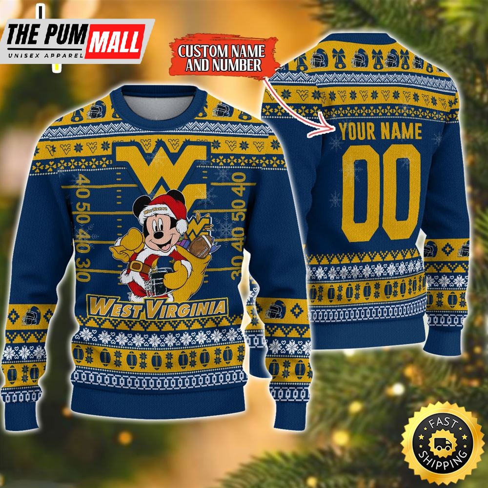 Personalized West Virginia Mountaineers Mickey Ugly Christmas Sweater