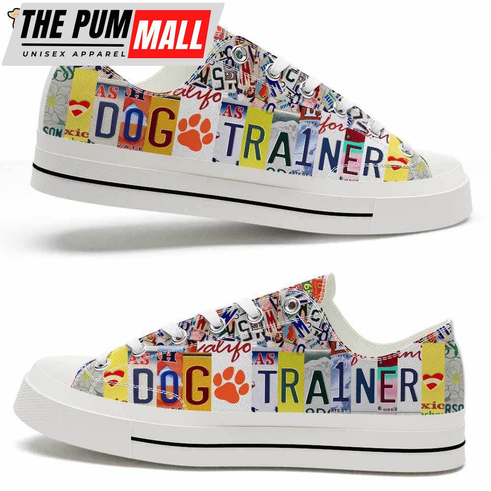 Pet Trainer License Plate Low Top Shoes – Happy International Dog Day Canvas Sneaker – Owners Gift Dog Breeders