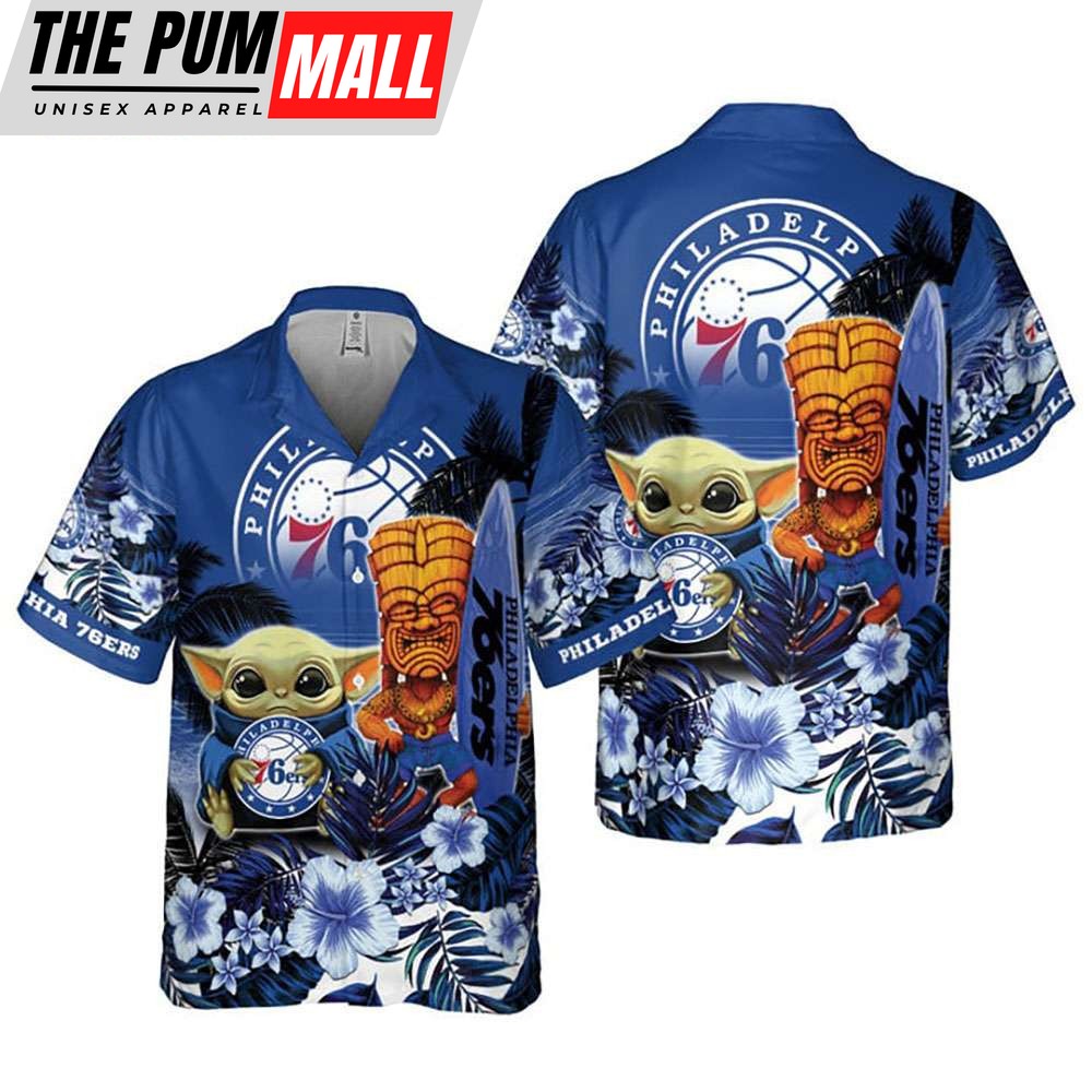 Philadelphia 76ers Hibiscus Flower Baby Yoda Hawaiian Shirt