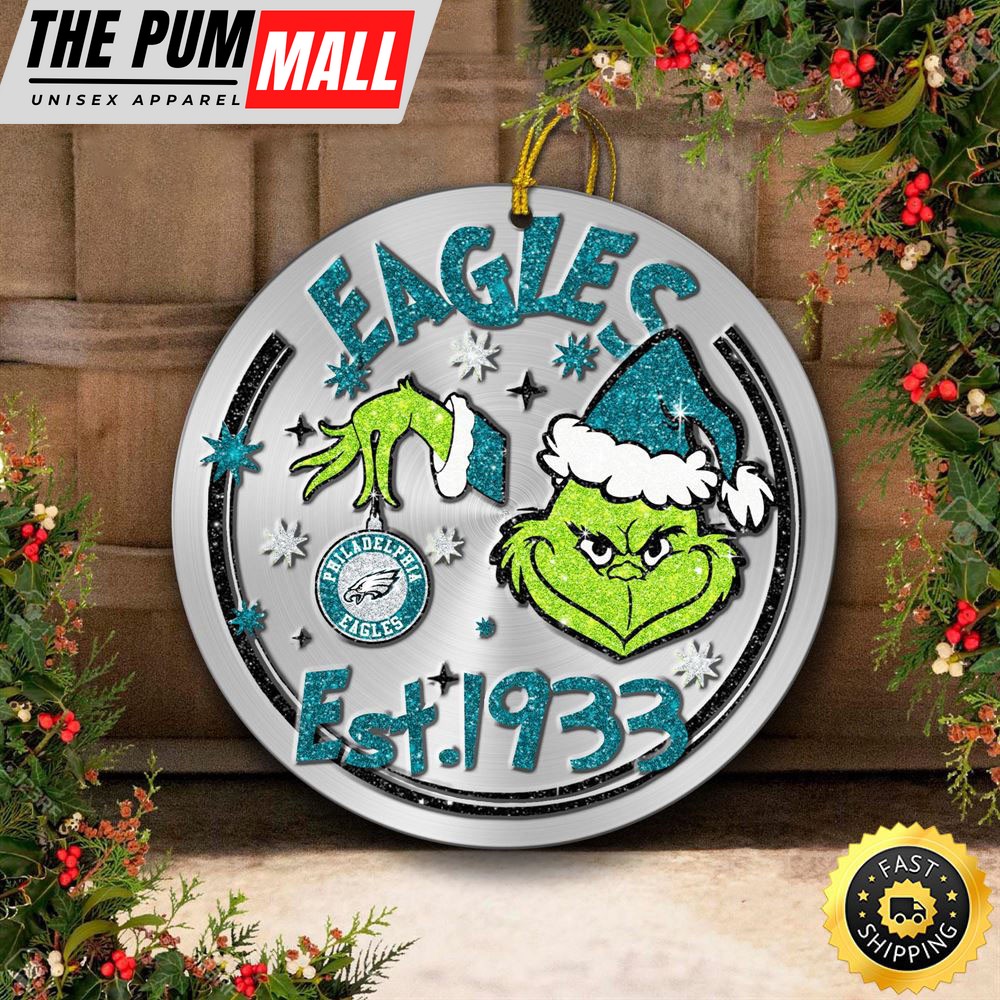 Philadelphia Eagles Grinch Circle Ornaments Christmas Limited Edition