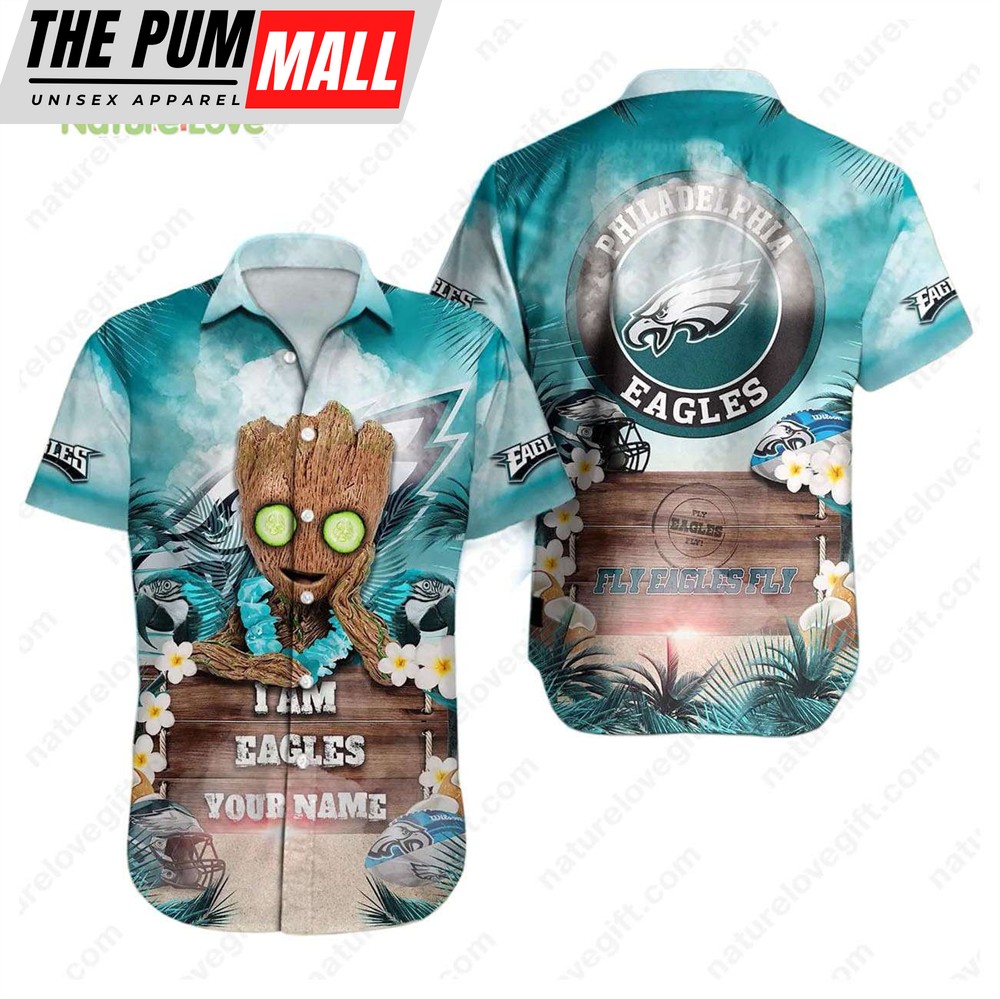 Philadelphia Eagles Groot Fly Eagles Fly Custom Name Hawaiian Shirt