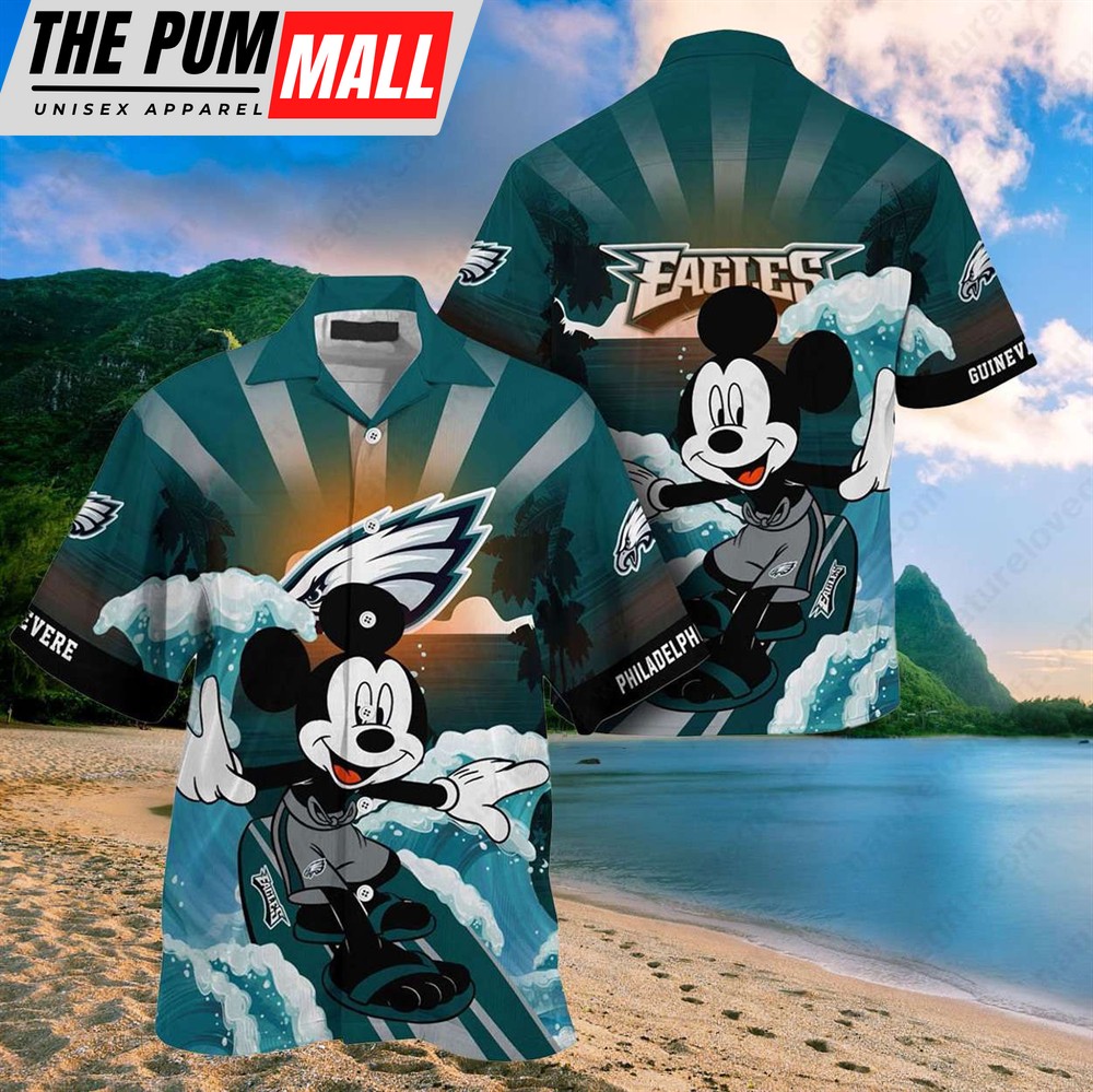 Philadelphia Eagles Mickey Surfing Disney NFL Hawaiian Shirt