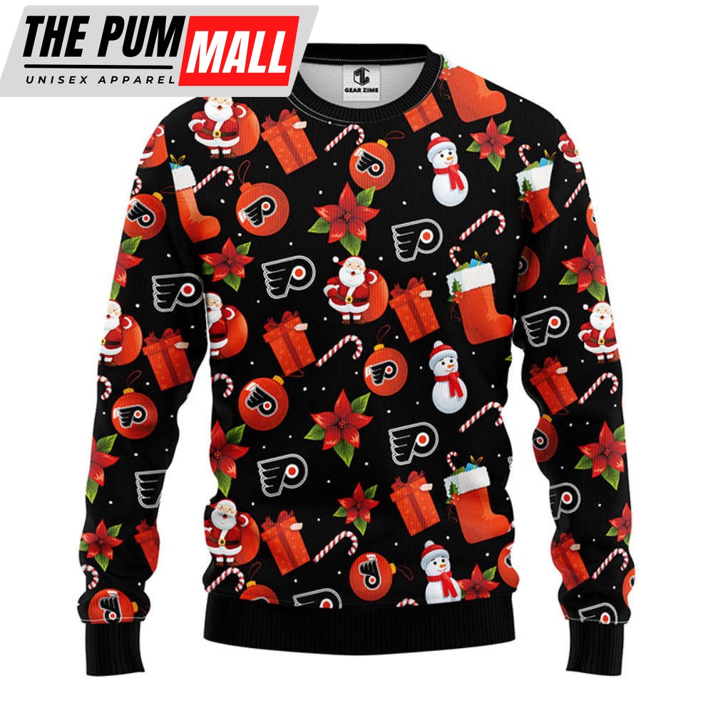 Philadelphia Flyers Santa Claus Snowman Christmas Ugly Sweater, Gift For Christmas