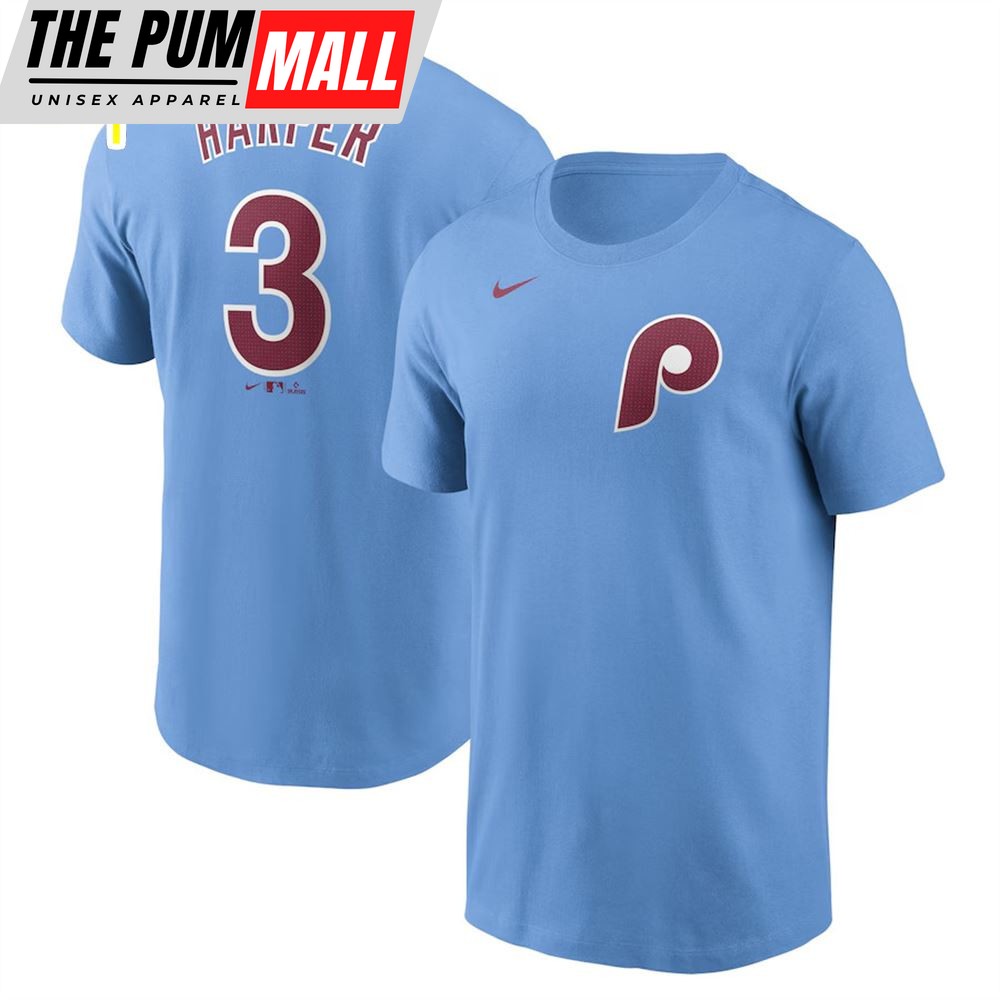 Philadelphia Phillies Bryce Harper Light Blue Fuse Name & Number T-Shirt
