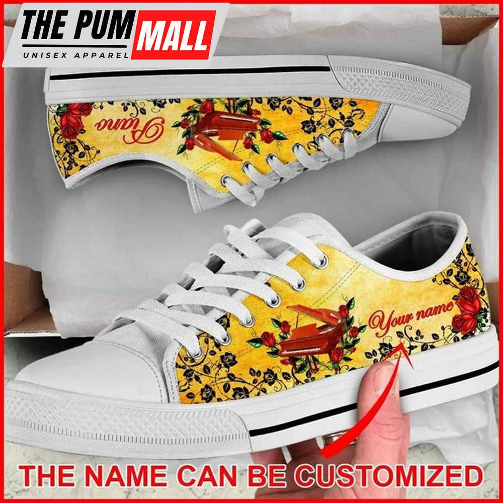 Piano Rose Vines Personalized Canvas Low Top Shoes – Low Top Shoes Mens, Women