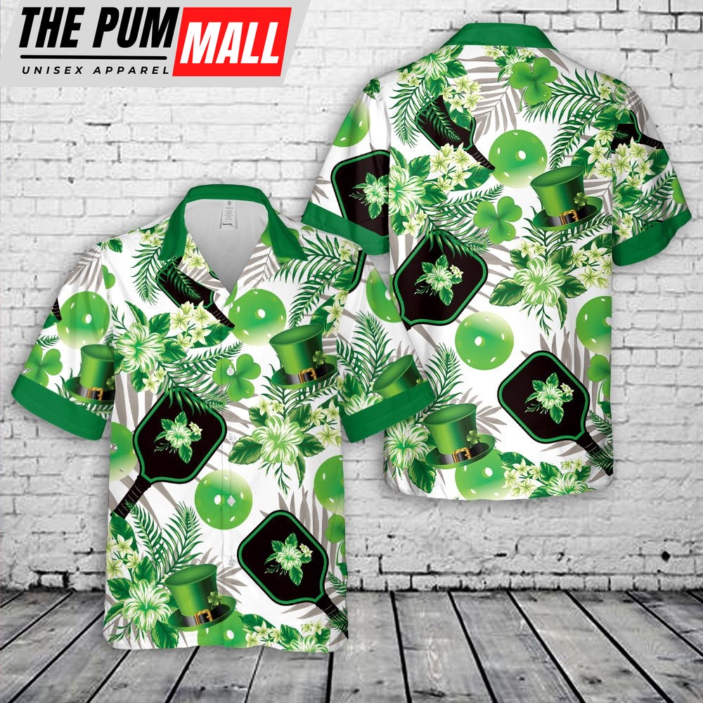 Pickleball Green St Patrick’s Day Hawaiian Shirt, Shamrock Hawaiian Shirt