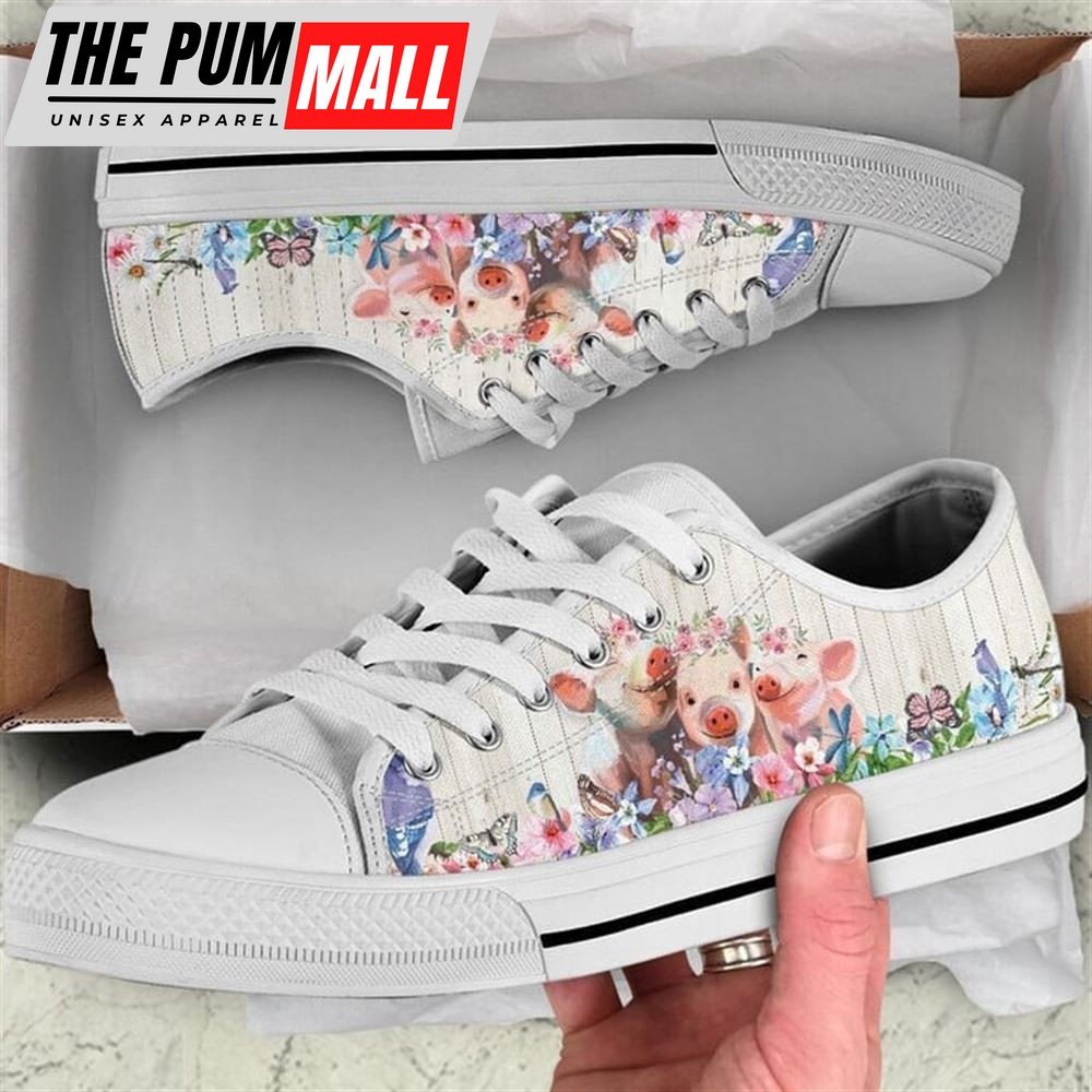 Pig Flower Watercolor Low Top Shoes – Low Top Shoes Mens, Women