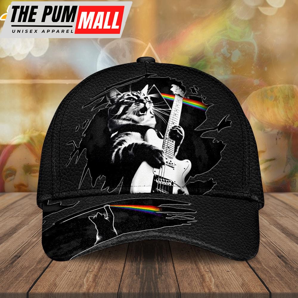 Pink Floyd Music Cat Playing Guitar Baseball Cap Print For Fans