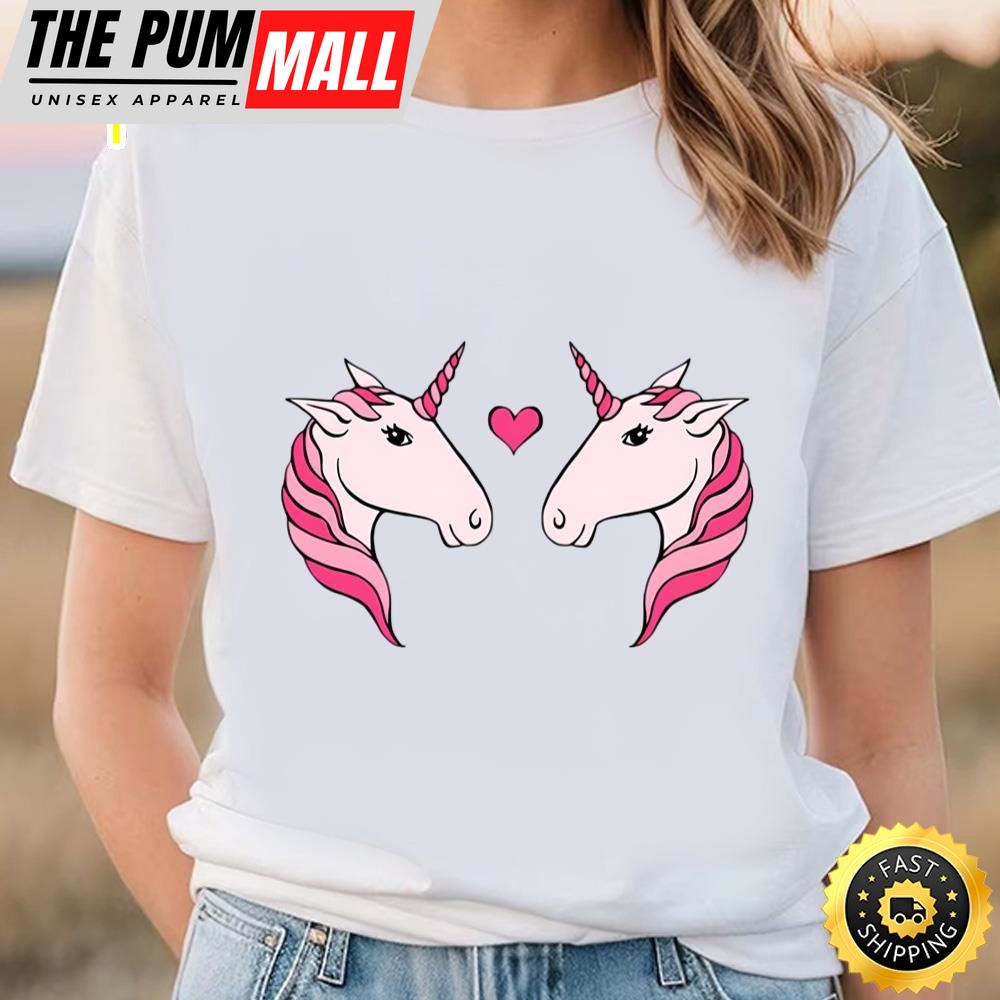 Pink Unicorn Couple Valentine T-Shirt