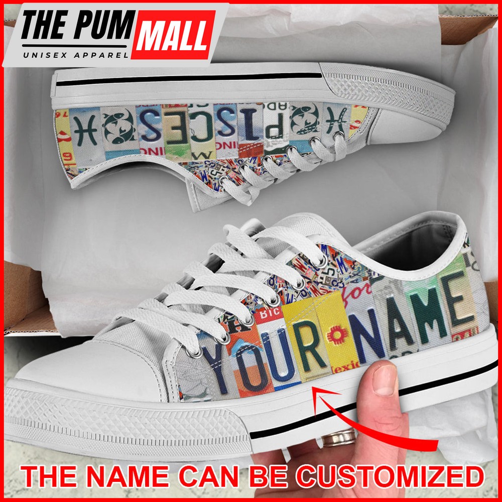 Pisces License Plates Custom Name Low Top – Pisces Zodiac Sign Pisces Horoscope – Lowtop Casual Shoes Gift For Adults
