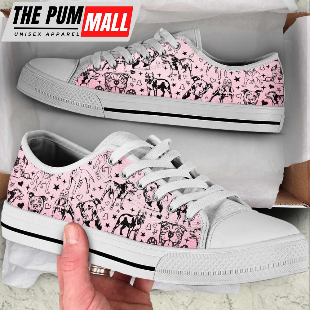 Pit Bull Dog Peeking Pattern Low Top Shoes Canvas Sneakers