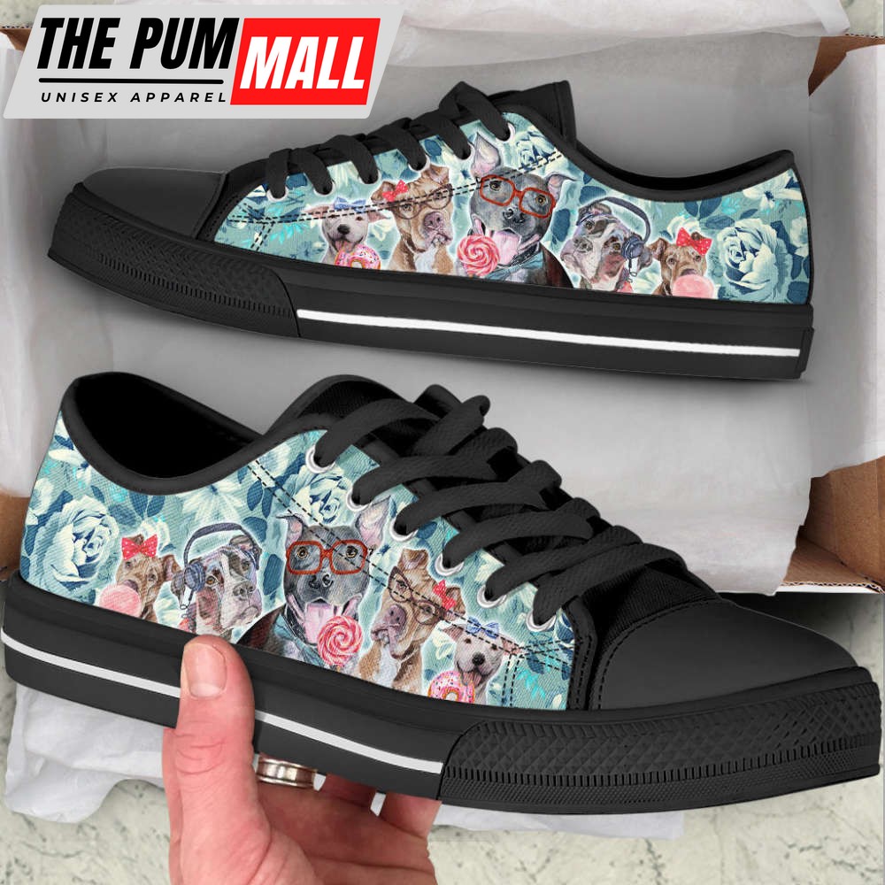 pitbull-dog-flowers-pattern-low-top-shoes-canvas-sneakers-casual-shoes-wfe8gbgk Pitbull Dog Flowers Pattern Low Top Shoes Canvas Sneakers Casual Shoes