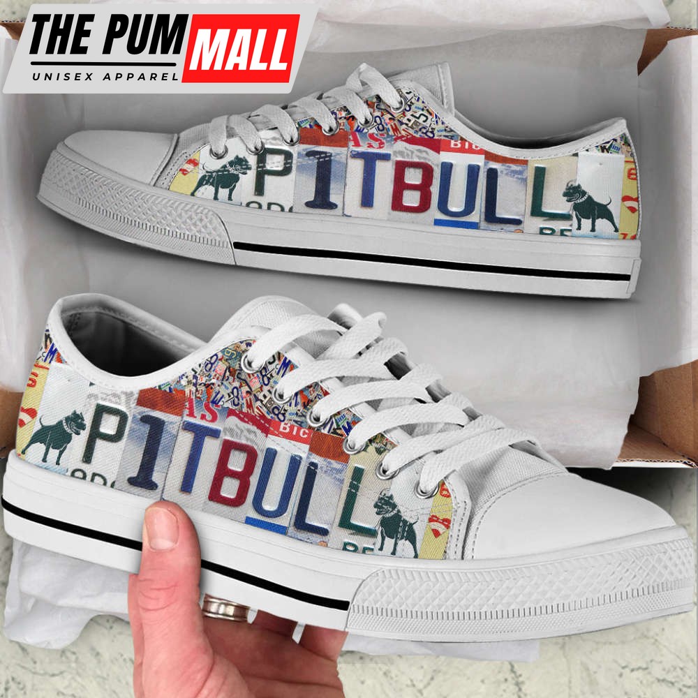 Pitbull Dog License Plates Low Top Shoes Canvas Sneakers Casual Shoes