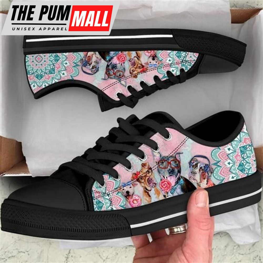 Pitbull Dog Mandala Pink Canvas Low Top Shoes – Low Top Shoes Mens, Women