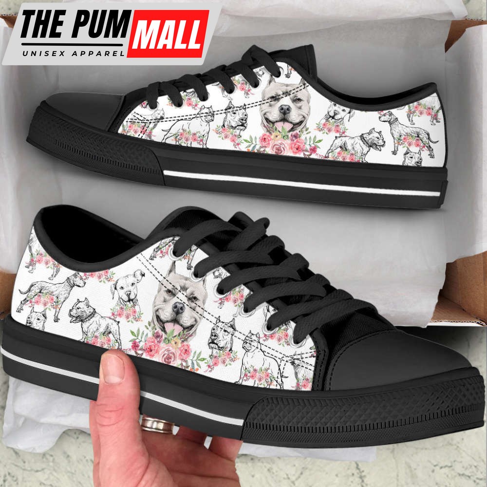 pitbull-dog-watercolor-flower-low-top-shoes-canvas-sneakers-ag3vxypl Pitbull Dog Watercolor Flower Low Top Shoes Canvas Sneakers