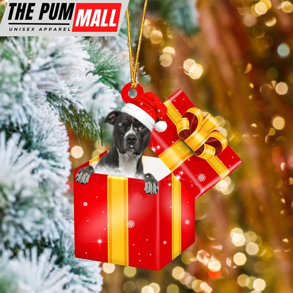 Pitbull In Red Gift Box Christmas Ornament – Holiday Dog Ornaments Limited Edition