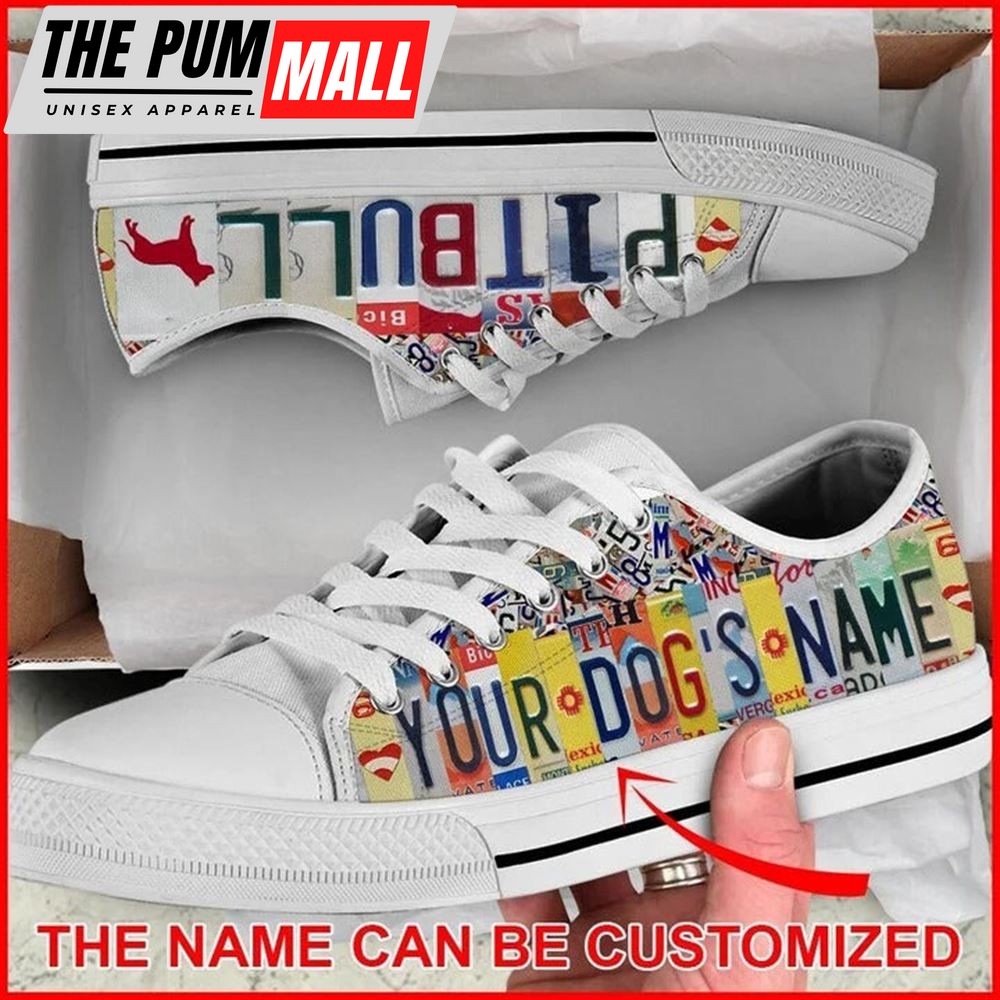 Pitbull License Plates Personalized Canvas Low Top Shoes – Low Top Shoes Mens, Women