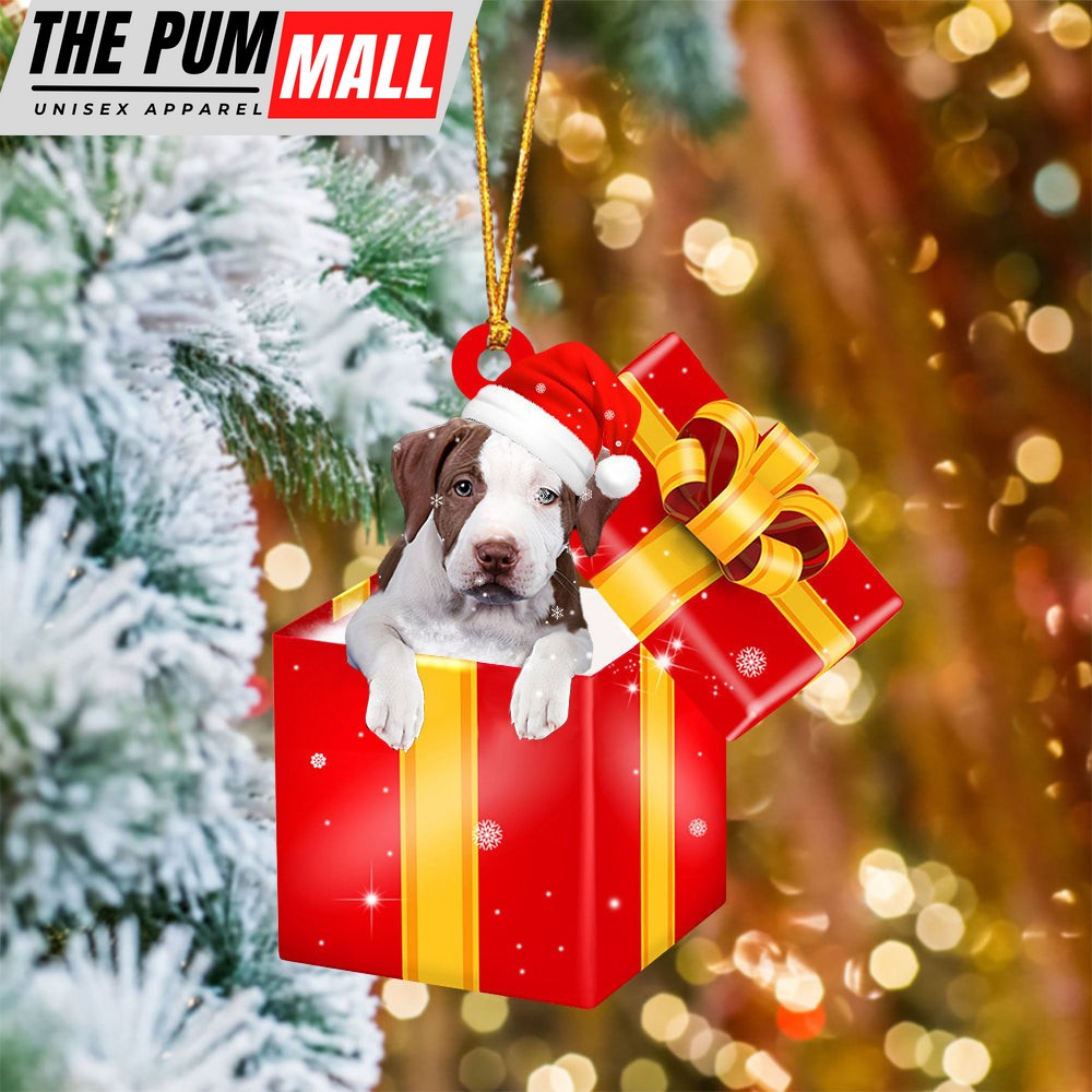 Pitbull2 In Red Gift Box Christmas Ornament – Holiday Dog Ornaments Limited Edition