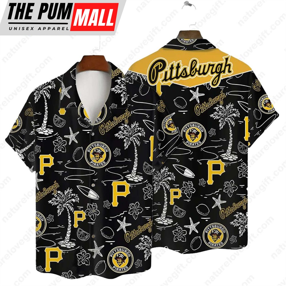 Pittsburgh Pirates Tropical Palms MLB Black Hawaiian Shirt