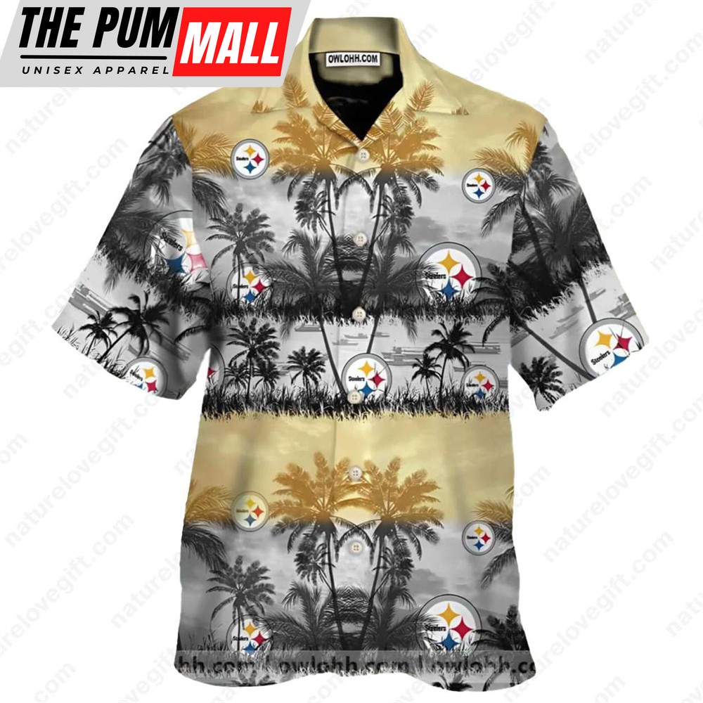 Pittsburgh Steelers Logo Palm Tree Countryside Landscape Hawaiian Shirt