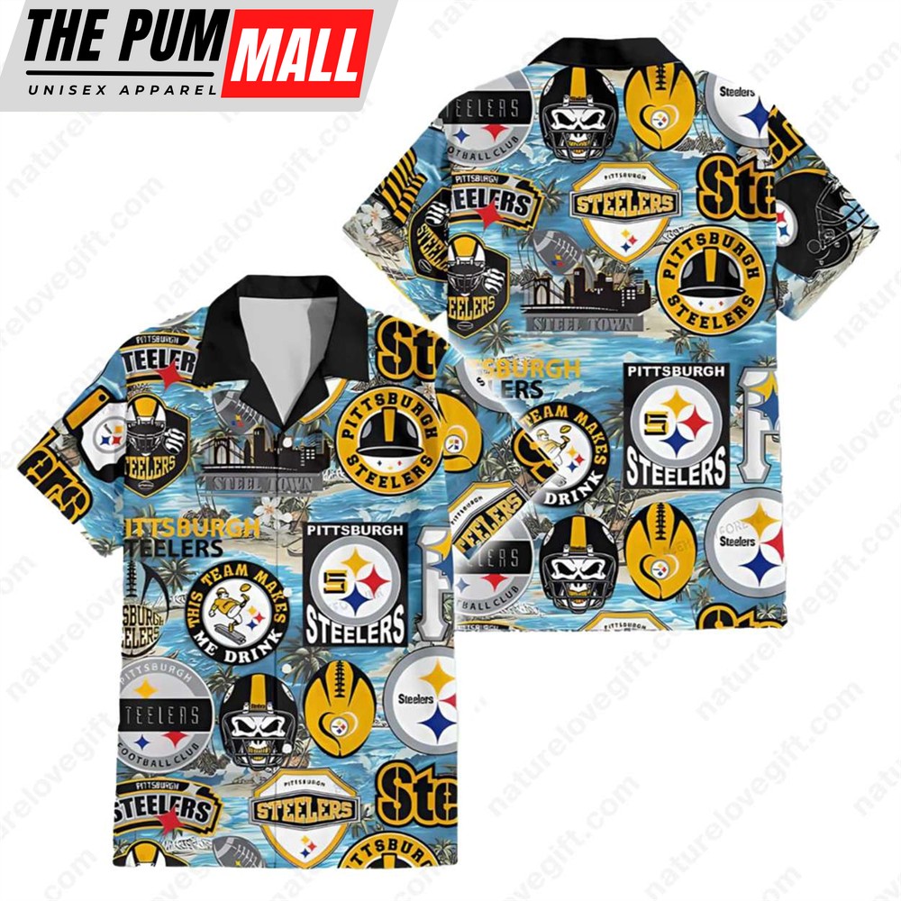 Pittsburgh Steelers Logo Signature Tropical Island Hawaiian Shirt