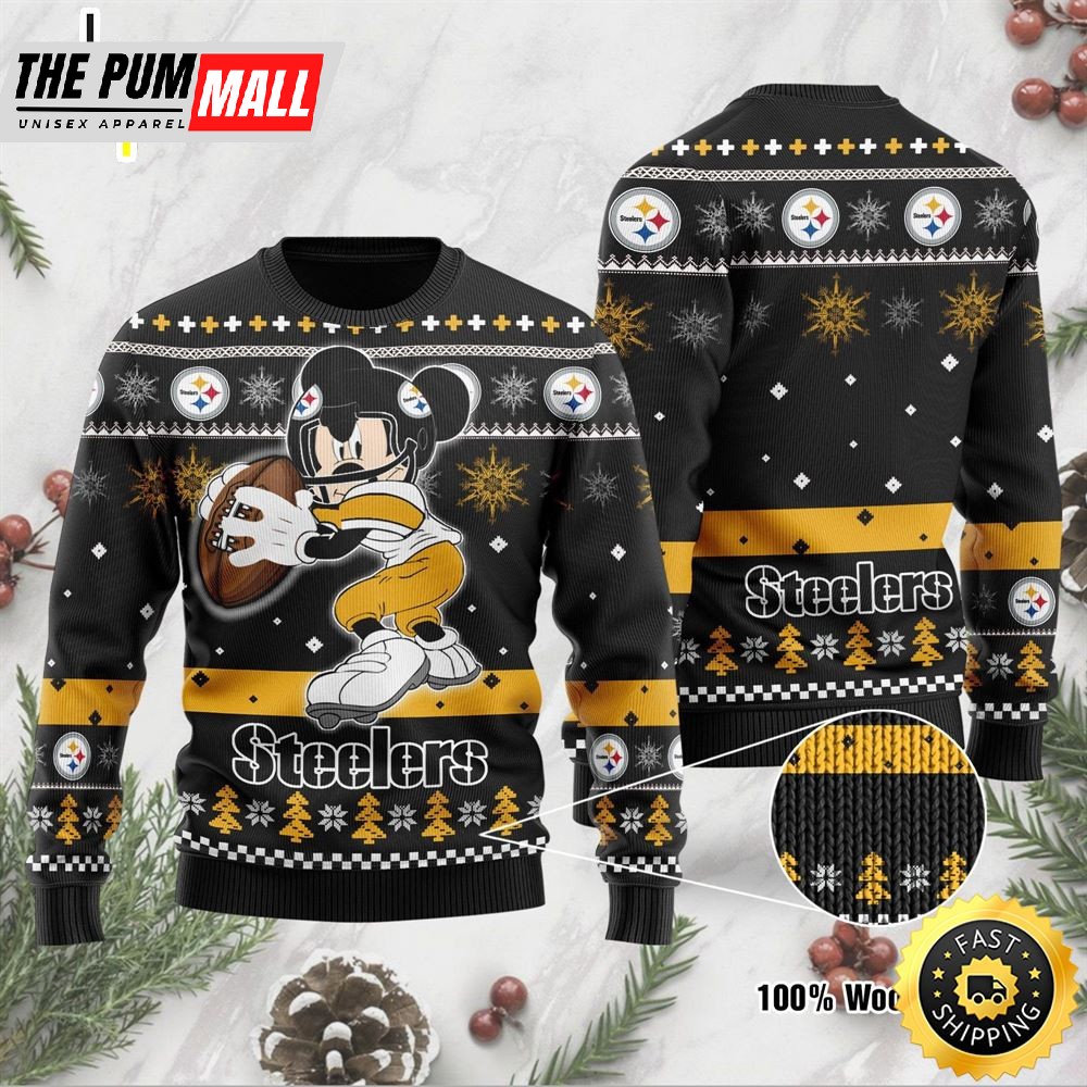 Pittsburgh Steelers Mickey Mouse Funny Ugly Christmas Sweater, Perfect Holiday Gift
