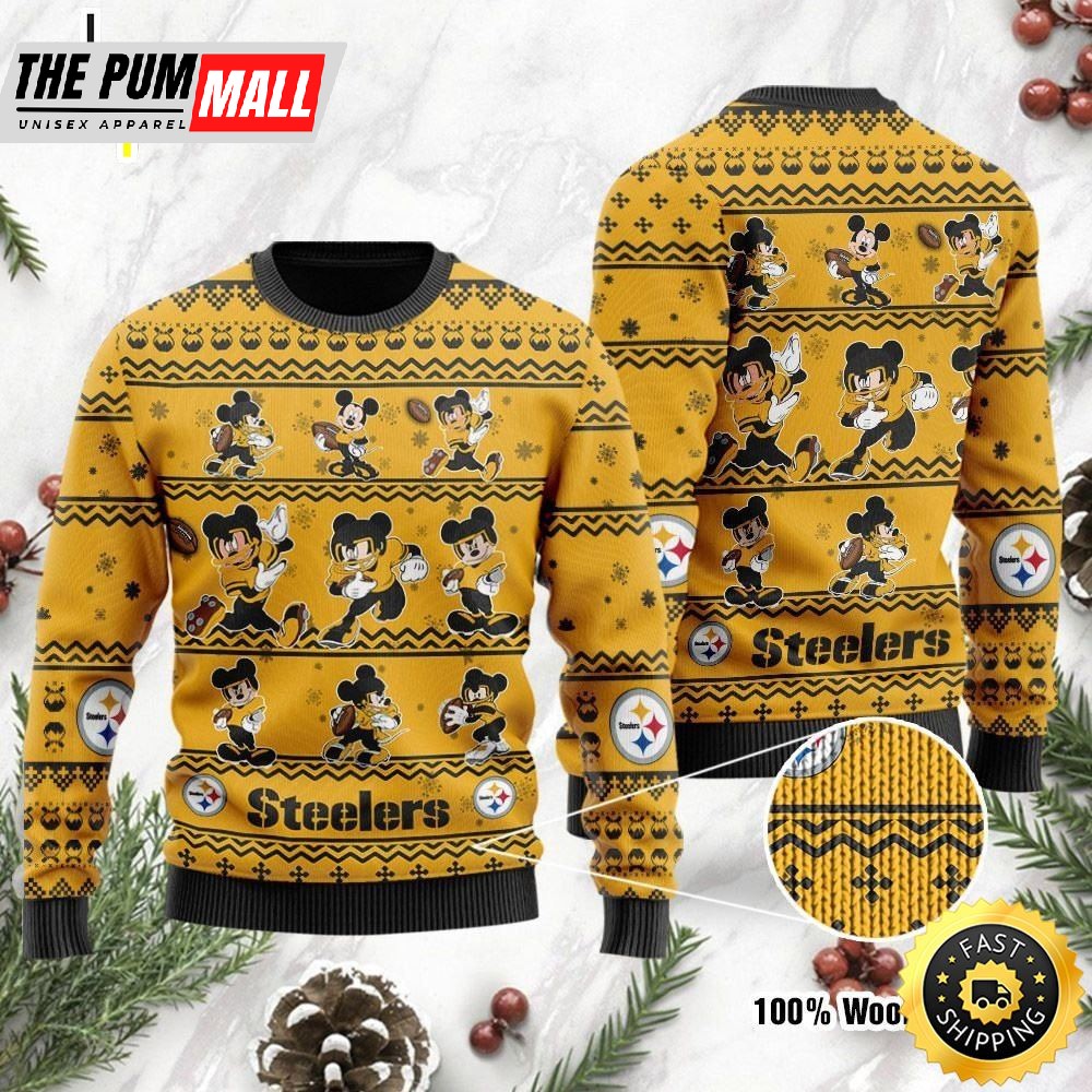Pittsburgh Steelers Mickey Mouse Holiday Party Ugly Christmas Sweater, Perfect Holiday Gift