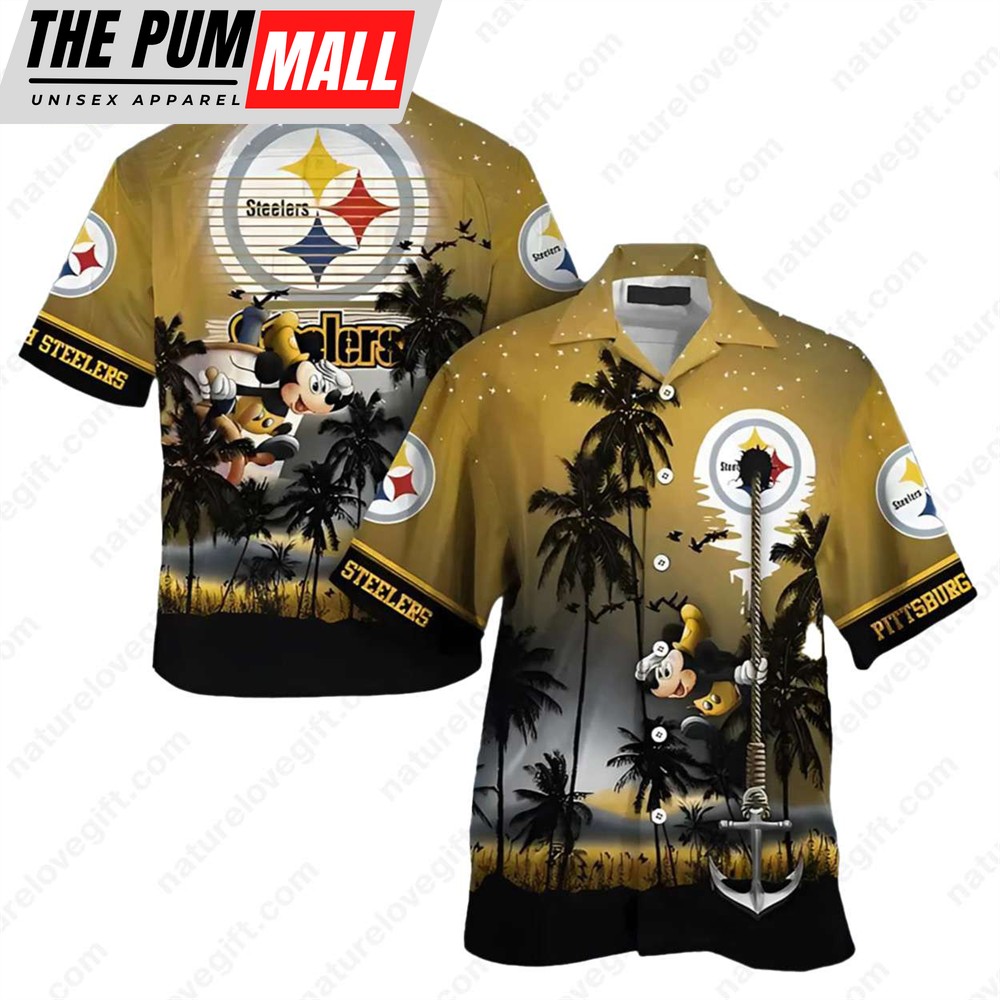 Pittsburgh Steelers Mickey Super Adventure​ Sail Boat Hawaiian Shirt