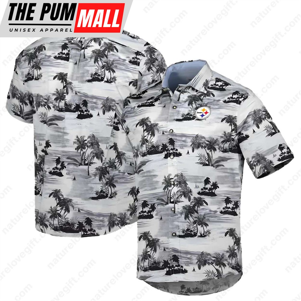 Pittsburgh Steelers Palm Tree Men’s Tropical Button-Down Hawaiian Shirt