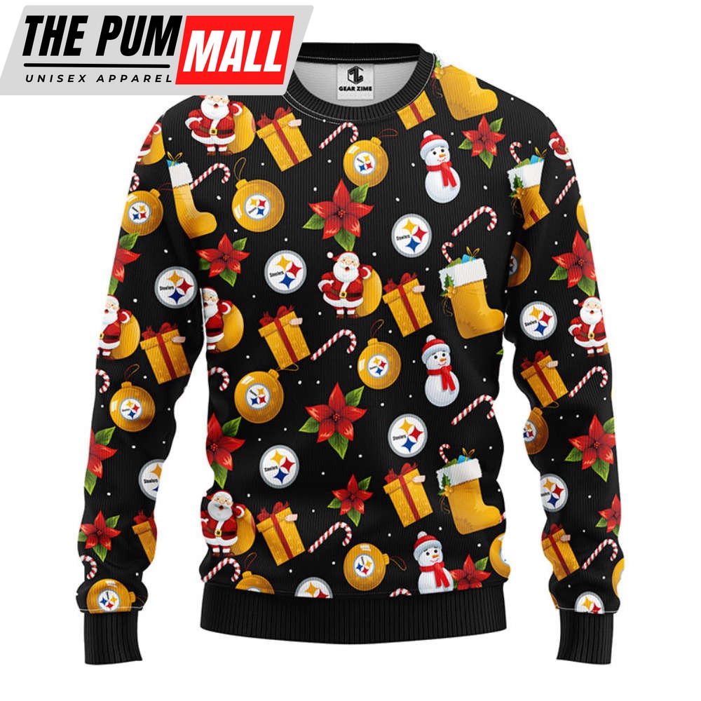 Pittsburgh Steelers Santa Claus Snowman Christmas Ugly Sweater, Gift For Christmas