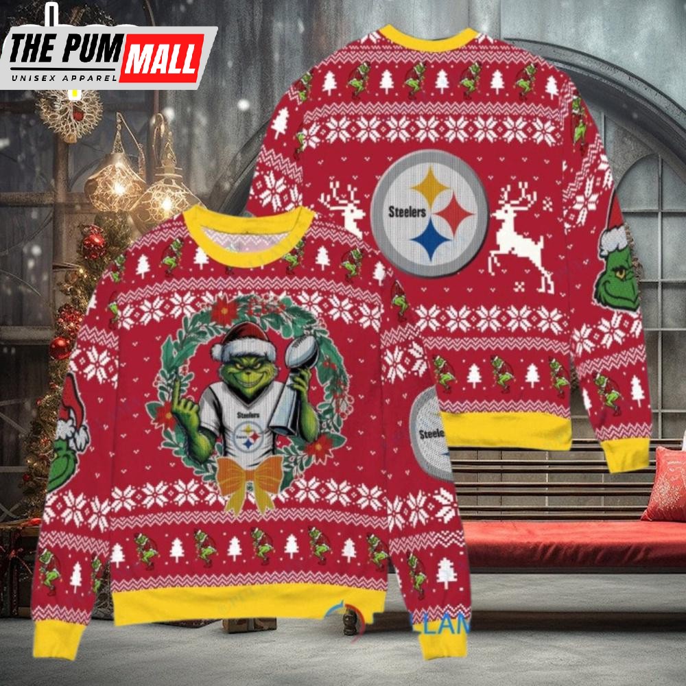 Pittsburgh Steelers x Grinch NFL Grinch Super Bowl Trophy Ugly Christmas Sweater
