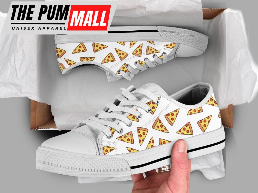 Pizza Printed Shoes, Pizza Sneakers Low Top Converse Style Shoes For Men Women