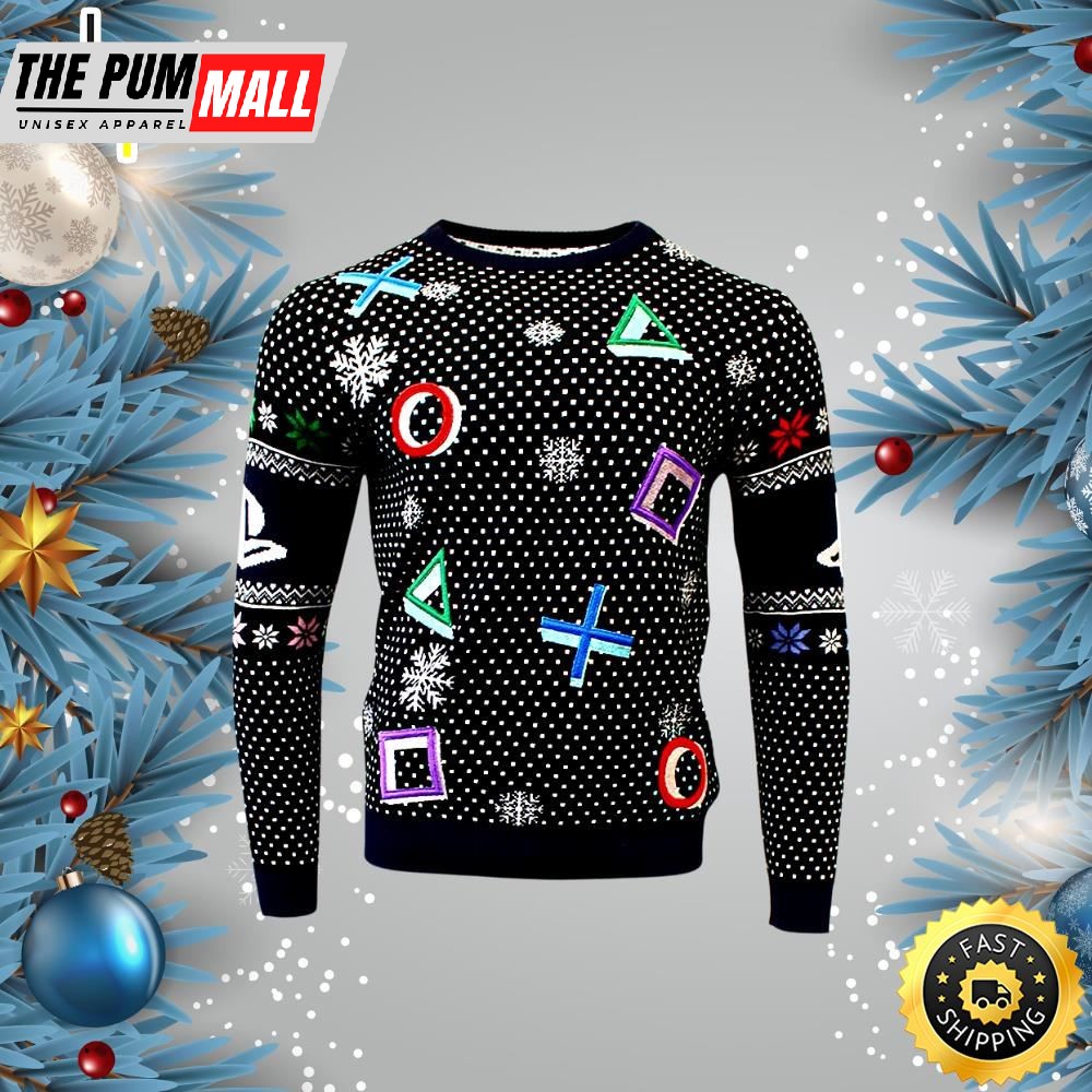 PlayStation Symbols Black Ugly Christmas Sweater
