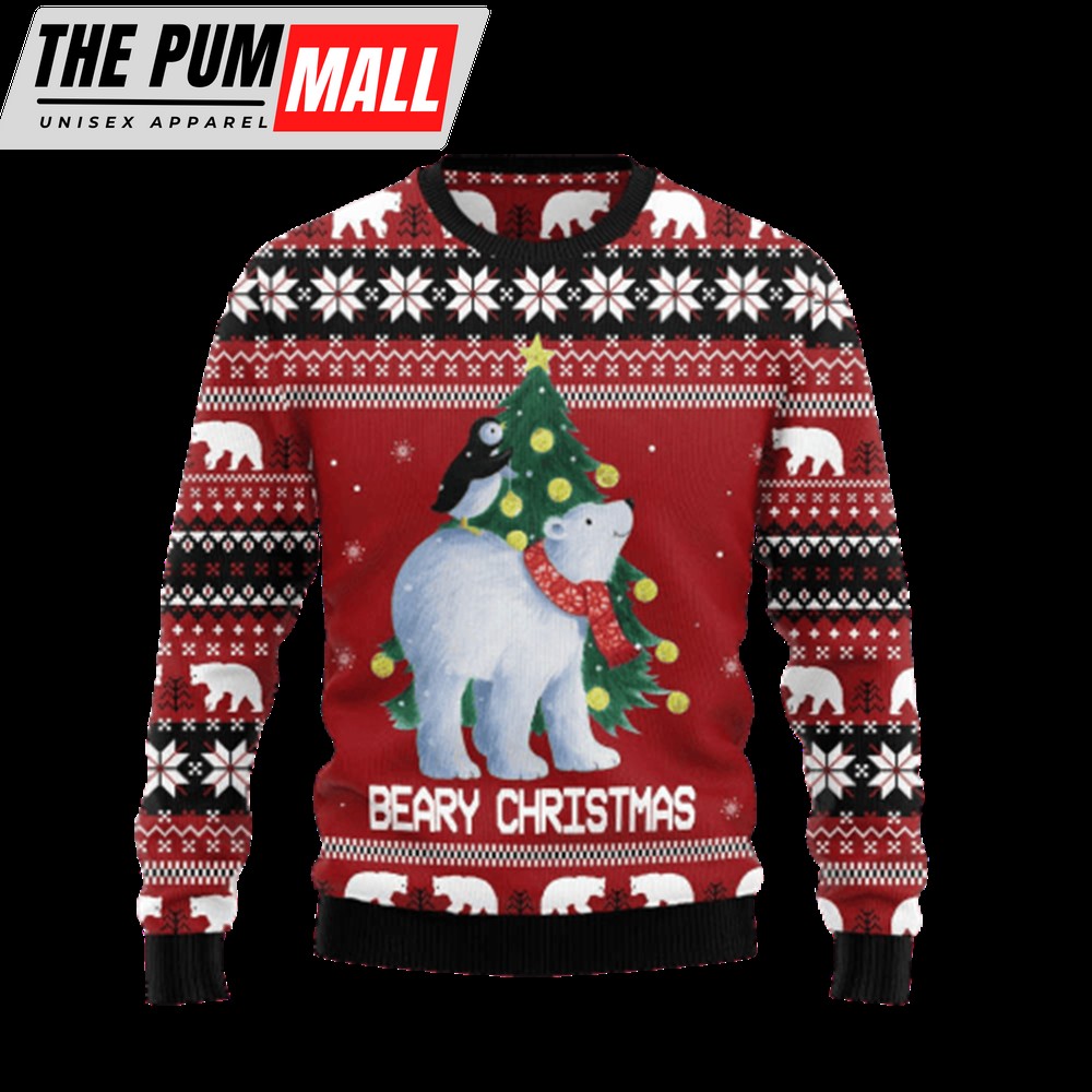 Polar Bear Beary Ugly Christmas Sweater, Gift For Christmas, Unisex Crewneck Sweater