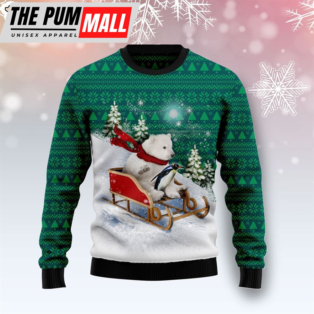 Polar Bear Sleigh Ugly Christmas Sweater – Gift For Pet Lovers – Christmas Outfits Gift