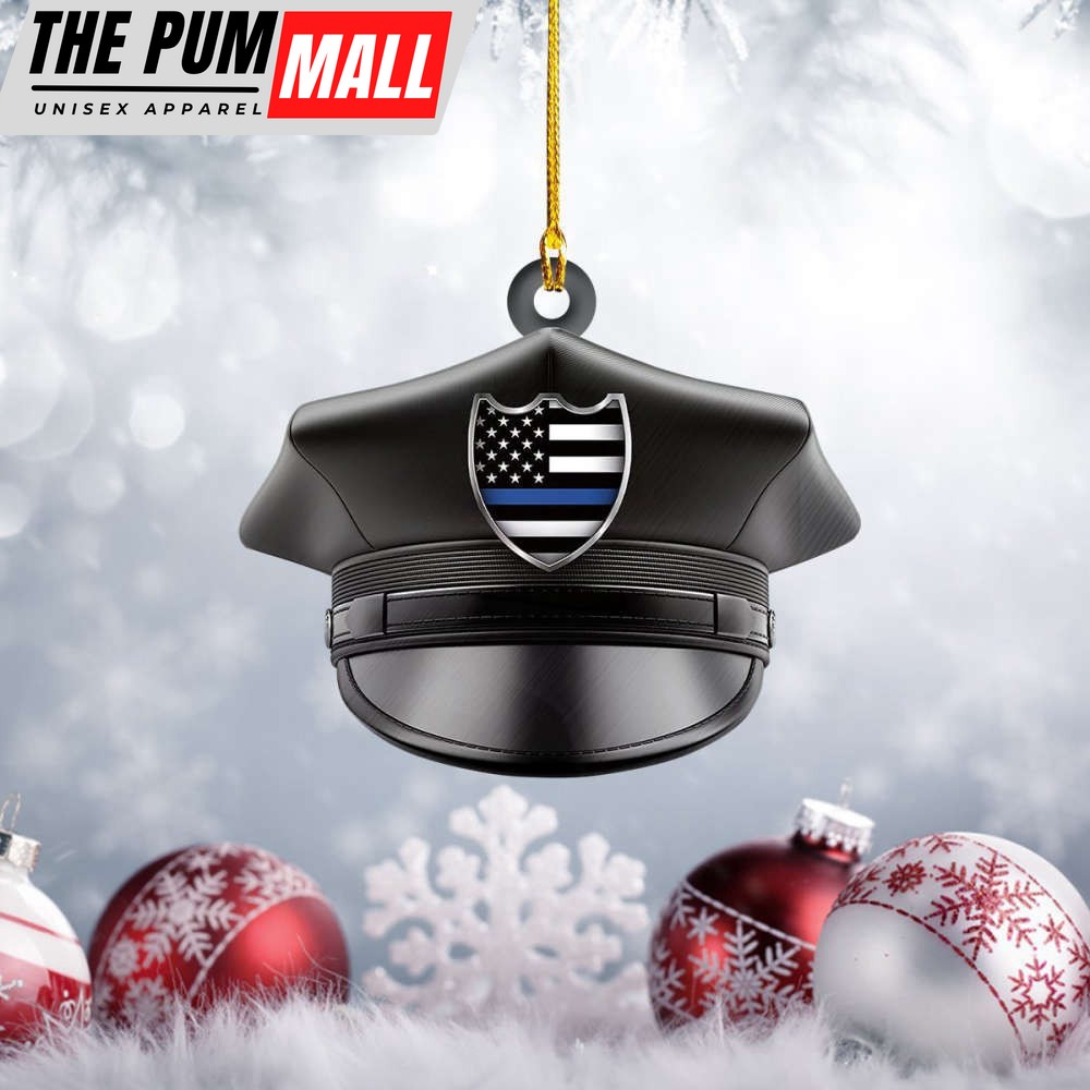 Police Hat Ornament Thin Blue Line US Flag Ornament Christmas Gifts For Cops Limited Edition