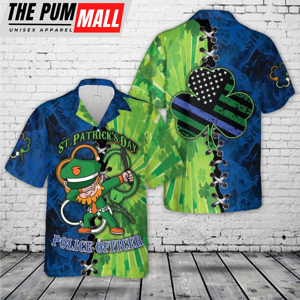 Police St Patrick’s Day Leprechaun Hawaiian Shirt, Shamrock Hawaiian Shirt